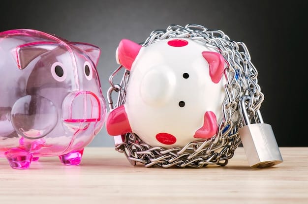 A piggy bank overflowing with cash, symbolizing the growth and security of an emergency fund. Coins and dollar bills are visible.