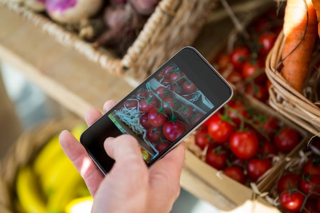 A close-up of a SNAP benefits card being used at a farmers market, with fresh produce and vegetables in the background. The image highlights the use of SNAP for healthy food options.
