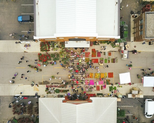 Aerial view of a bustling city skyline with numerous small businesses visible at street level, including restaurants, shops, and offices. The scene represents a vibrant and diverse local economy.