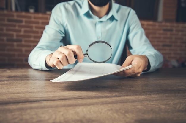 A close-up shot of a hand pointing to a specific line item on a tax form with a magnifying glass hovering over the document