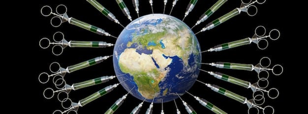 A visual representation of a coordinated global health response, showing healthcare workers, vaccines, and international collaboration symbols. The image conveys the importance of working together to address health crises.