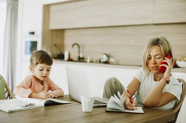 A close-up of a parent helping their young child with homework at a kitchen table. The scene should be warm and inviting, emphasizing the family aspect of the Child Tax Credit. Financial documents are subtly placed in the background.