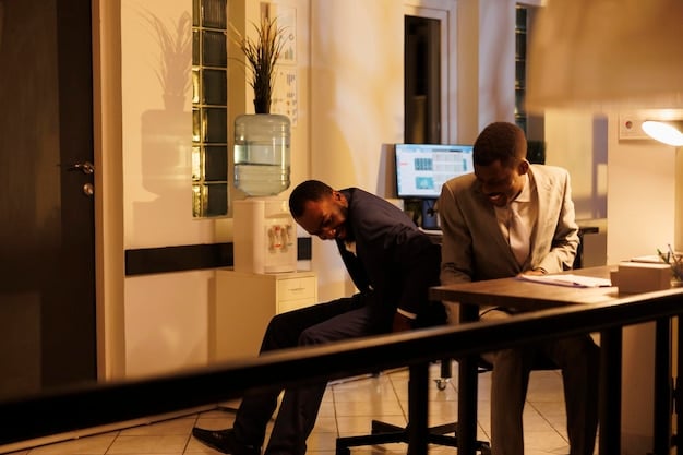 A split screen showing two scenarios: on one side, an exhausted worker slumped at their desk late at night; on the other side, a rested and happy worker leaving the office at a reasonable hour.