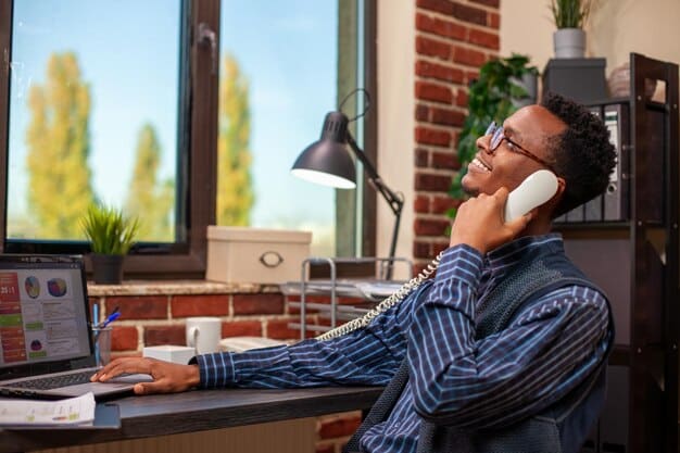 A person wearing a headset and smiling while working at a computer in a home office setup, representing the comfort and flexibility of remote part-time work. The background is a tidy workspace.