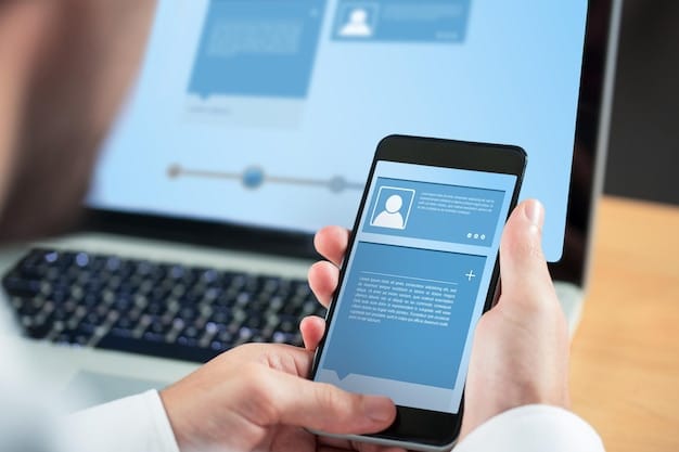 A close-up of a smartphone displaying a LinkedIn profile, with the person's name, professional headline, and a summary of their experience clearly visible.