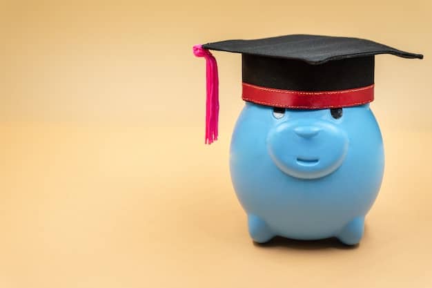 An illustration of a piggy bank with a graduation cap on top, representing saving for retirement at different stages of life, including planning for education and later years. Coins and dollar bills are scattered around the piggy bank.