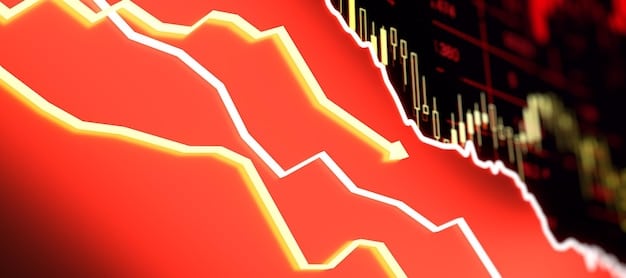 A close-up photo of a stock ticker displaying red arrows pointing downwards, emphasizing the concept of declining stock values and short selling in the financial market.