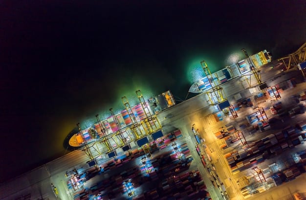 A busy port with stacks of shipping containers, symbolizing the complexities of international trade and the impact of export restrictions on logistics.