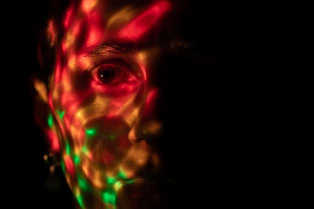 A close-up shot of a person's eye being scanned, with subtle holographic AI interfaces overlaid on the image. This represents biometric data collection and potential privacy implications.