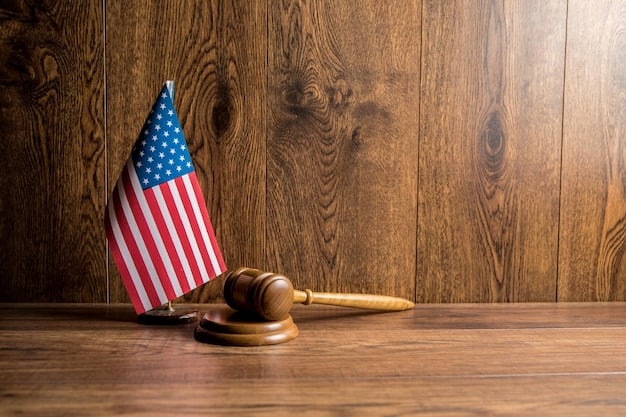 Gavel resting on a stack of law books, with the American flag subtly blurred in the background, representing the legal and historical context of the affirmative action debate.