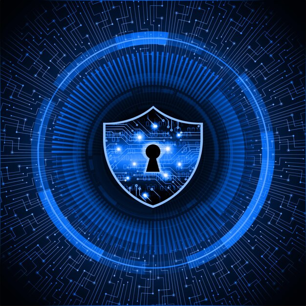 A graphic depicting a shield with a lock icon inside, surrounded by digital data streams and interconnected nodes, symbolizing data security and protection measures. The color scheme is blue and white, conveying trust and reliability.