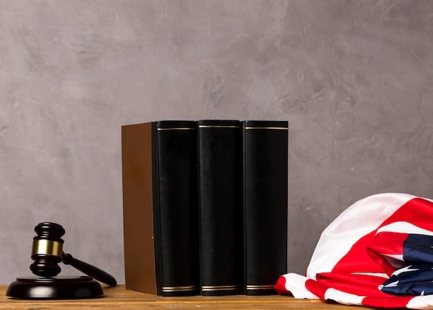 A gavel resting on a stack of law books, symbolizing the legal and constitutional considerations surrounding the proposed voting rights act. The background is blurred to focus on the gavel and books.