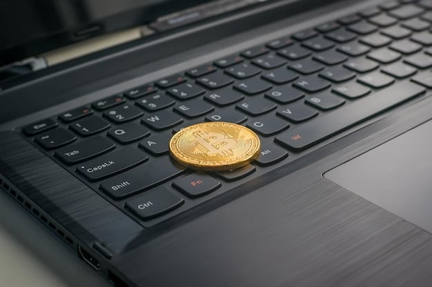 A close-up of a hardware cryptocurrency wallet connected to a laptop, with a focus on the secure interface and multi-factor authentication prompts. The background includes a blurred image of a person carefully reviewing cryptocurrency transaction details.