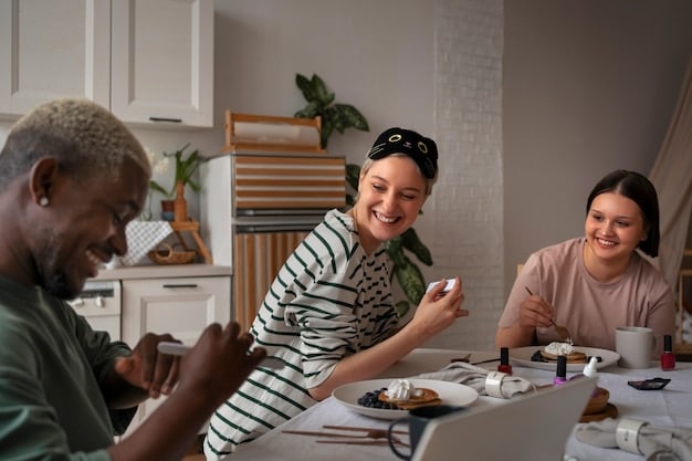 A diverse group of American families discussing finances at a kitchen table, representing the varied impacts of the federal budget on different households.