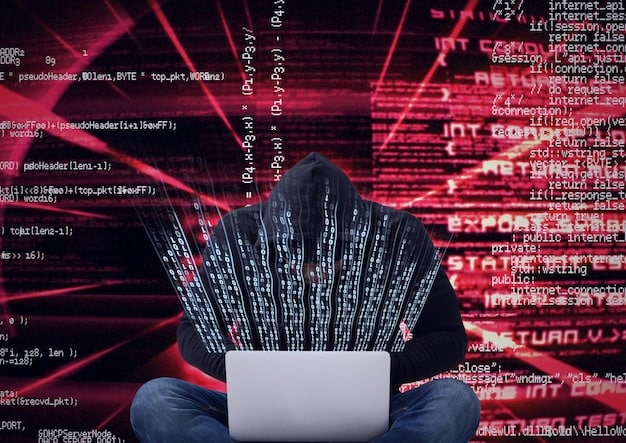Image showing a hacker at a computer, surrounded by lines of code and warning symbols, indicating a cybersecurity breach. The hacker is silhouetted against the bright screen, emphasizing anonymity and danger.