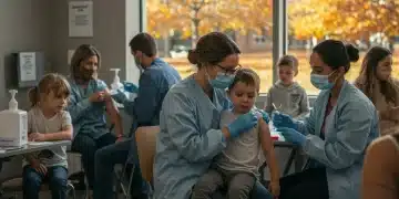 Diverse individuals receiving flu vaccinations in a contemporary clinic setting, emphasizing community health