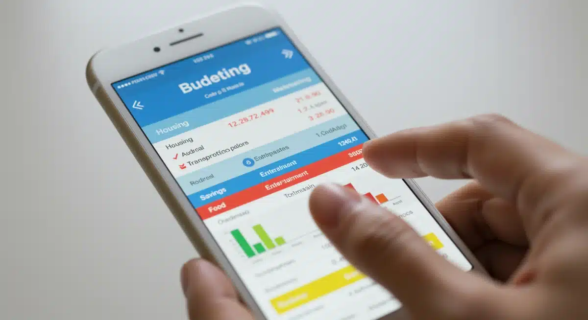 Budgeting app on smartphone showing expense tracking and savings