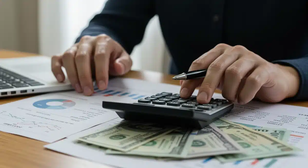 Person calculating debt payments for consolidation strategy