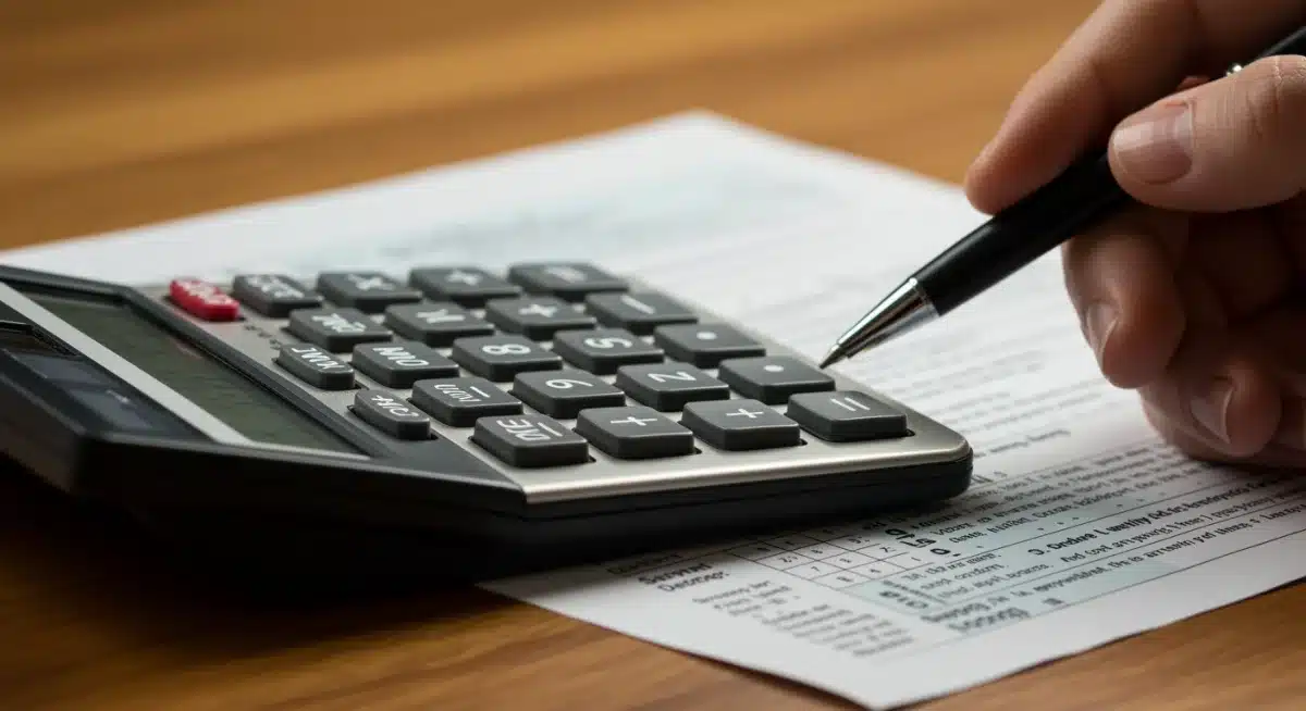 Calculator, pen, and tax form for capital gains calculations
