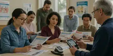 Diverse group learning about diabetes management in a bright US community center