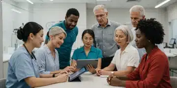 Diverse group discussing cancer screenings with doctor