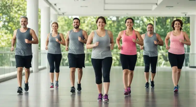 Diverse individuals engaging in healthy activities for weight management