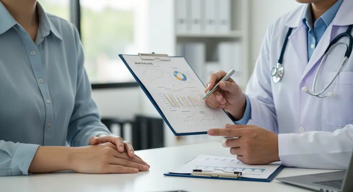 Doctor explaining medical report to patient during consultation