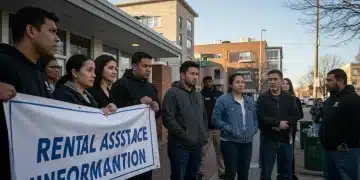 People seeking emergency rental assistance at a community event.