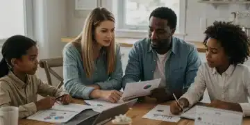 Family budgeting together on laptop for 2026