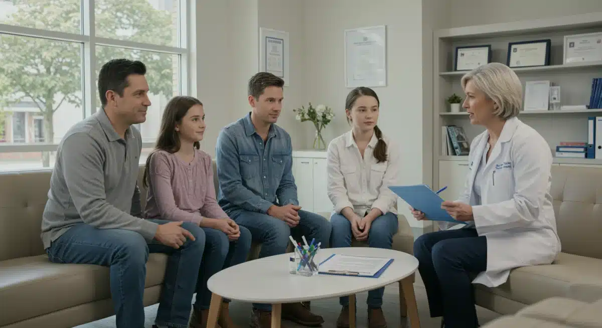 Family discussing health coverage with a healthcare provider.