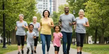 Family walking together in a park, representing health and well-being