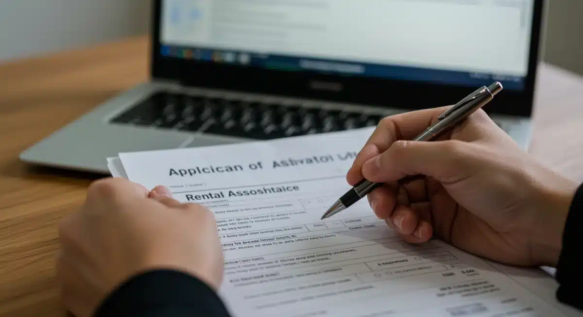Person carefully filling out an emergency rental assistance application form.