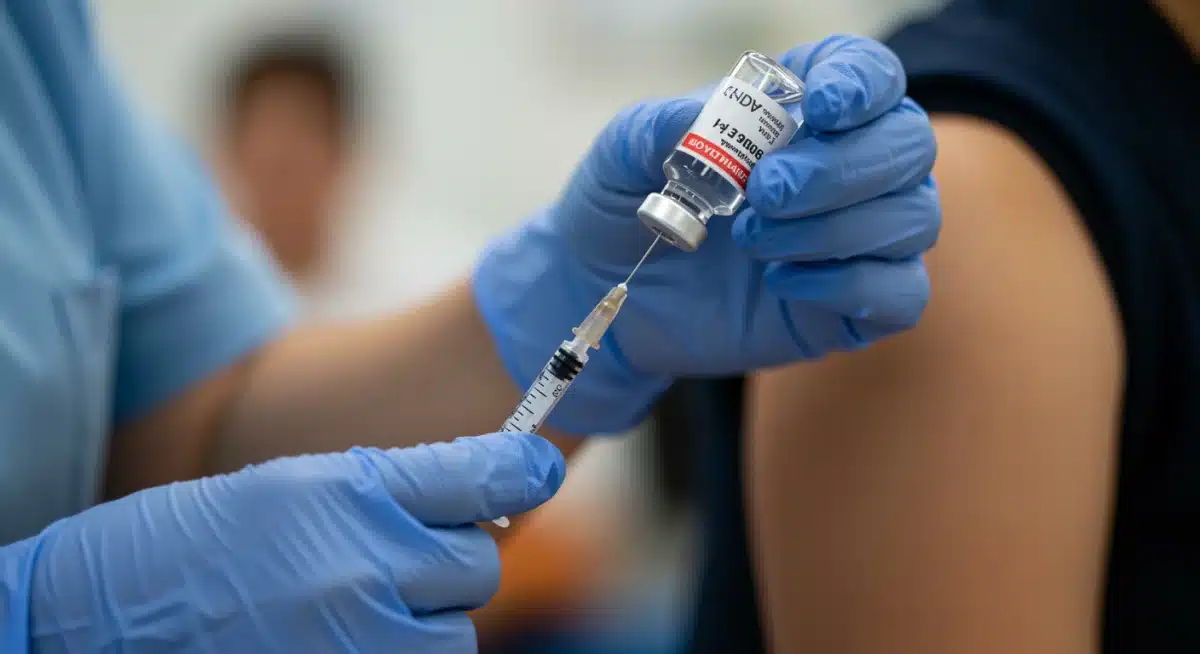 Healthcare professional preparing influenza vaccine for administration