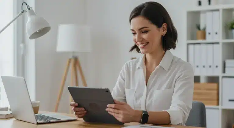 Professional woman reviewing job offer, Great Resignation aftermath