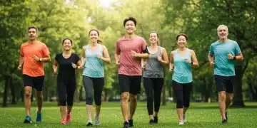 Group exercising outdoors for chronic disease prevention