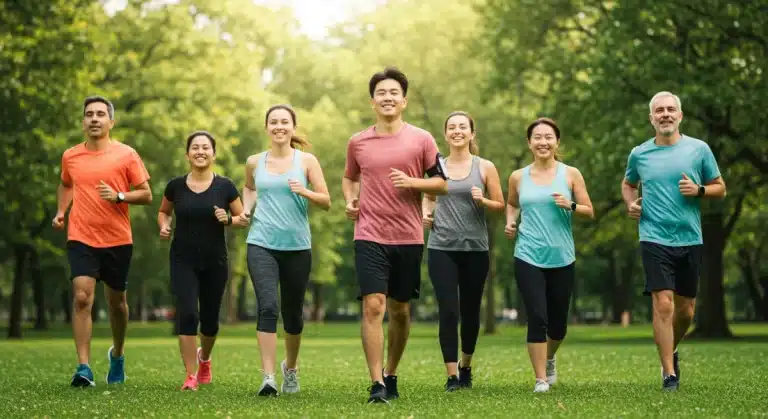 Group exercising outdoors for chronic disease prevention