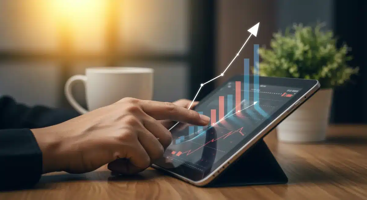 Hand analyzing investment growth chart on tablet for 401(k) optimization