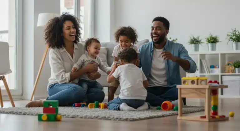 Happy family enjoying time together, symbolizing child care support