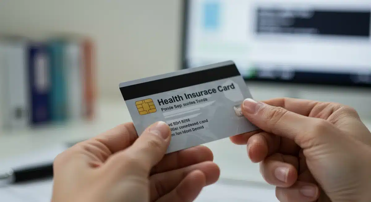 Person examining health insurance card for coverage details