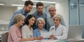 Family and individuals discussing health plan networks with a healthcare advisor for 2026 coverage.