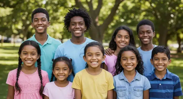 Happy children and teens playing, symbolizing robust health coverage benefits.