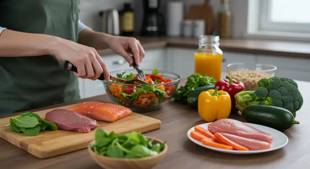 Person preparing healthy, balanced meal