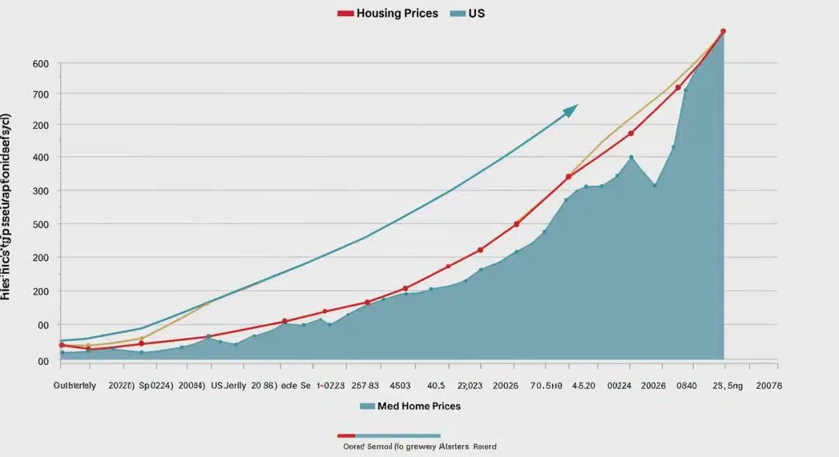 Graph illustrating US housing price trends and interest rates from 2023 to 2026.