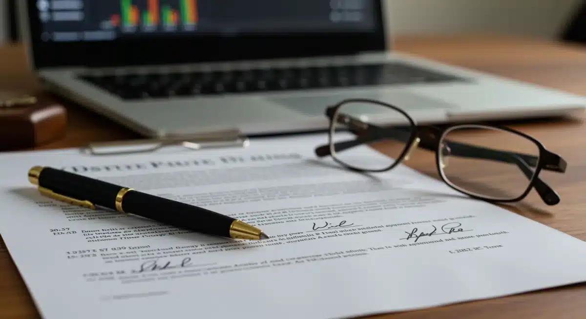 Close-up of legal documents, pen, and glasses on a desk