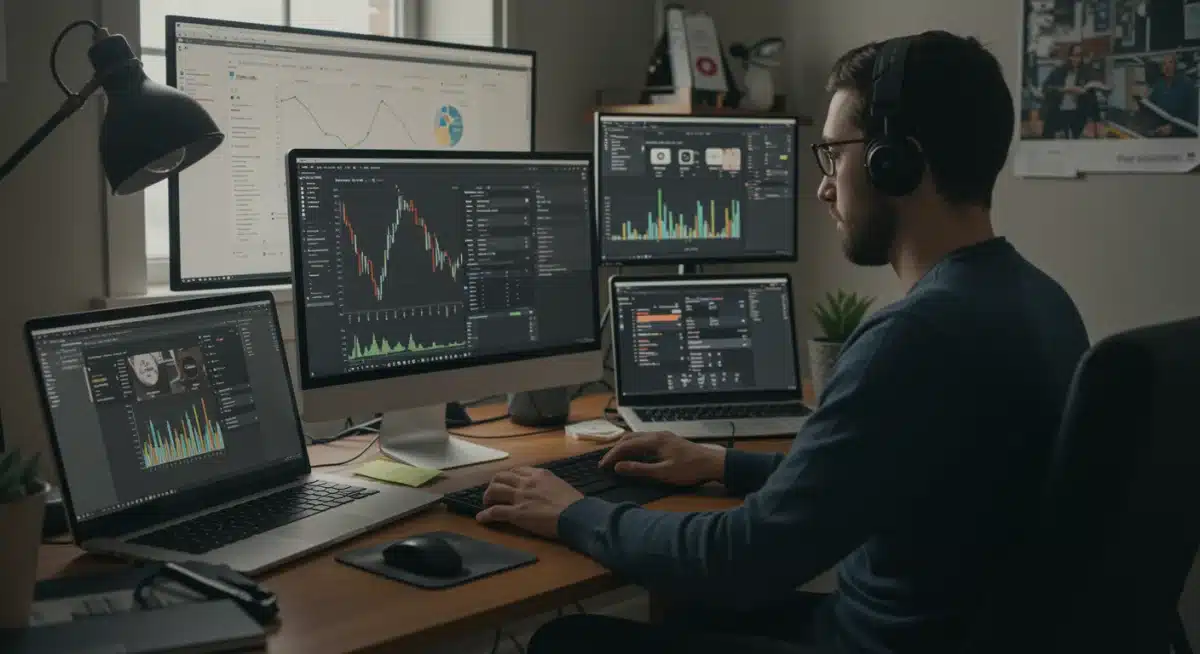 Person managing multiple gig projects and financial details from a home office, symbolizing effective income diversification.