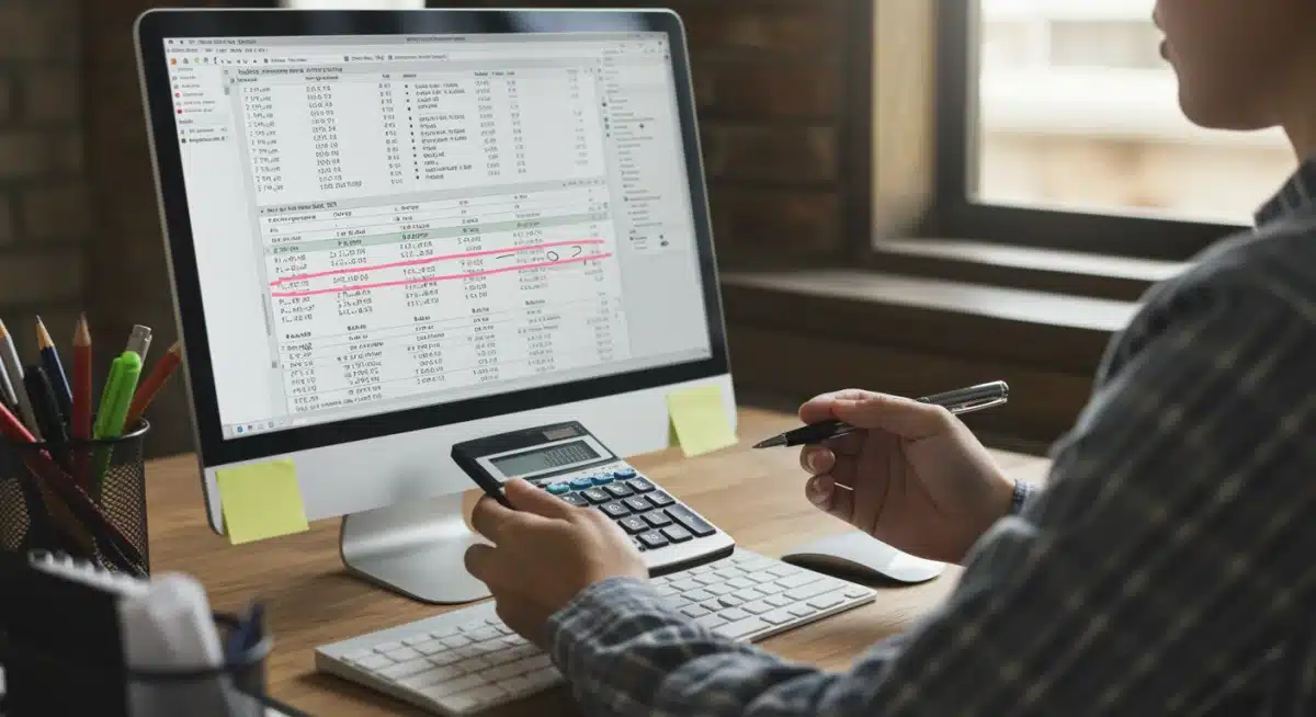 Person calculating medical bill expenses at a desk.