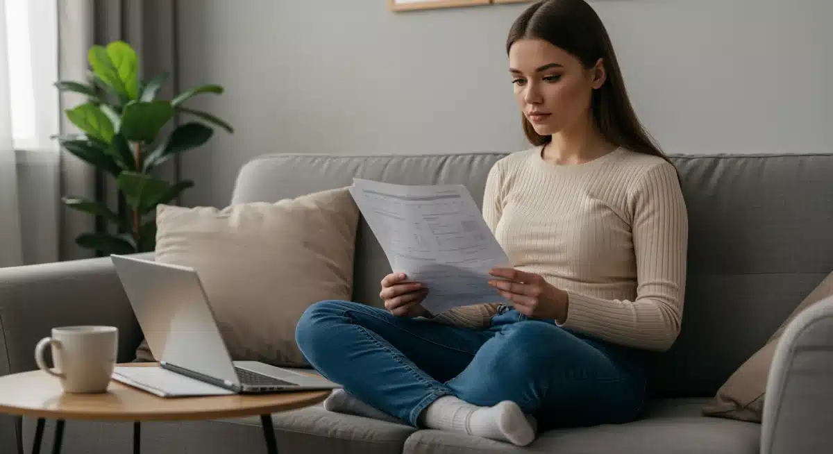 Millennial woman reviewing personal financial statements at home