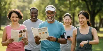 Diverse individuals engaging in preventative health activities outdoors