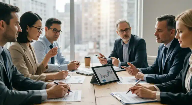 Professionals discussing 401(k) investment strategies for retirement growth in 2026