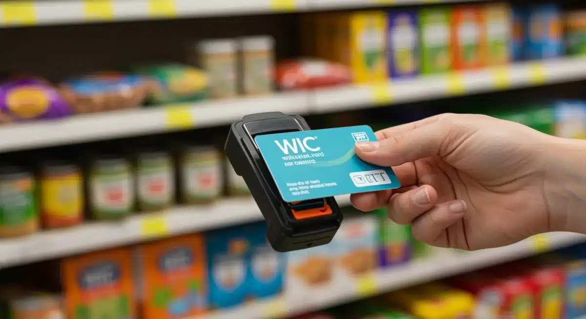 Modern WIC EBT card being used at a grocery store